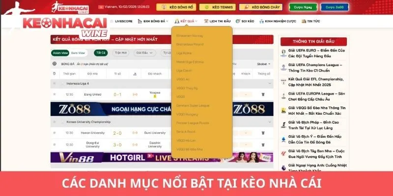 Các danh mục nổi bật tại Kèo Nhà Cái 